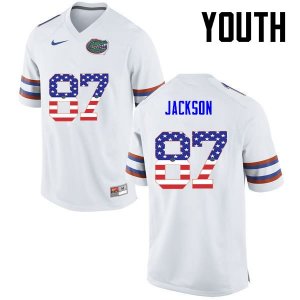 Youth Florida Gators #87 Kalif Jackson NCAA Nike White USA Flag Fashion Authentic Stitched College Football Jersey VSI7162VM